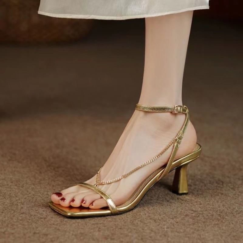 Body Jewelry Back - Women Chain Sandals High Heels Square