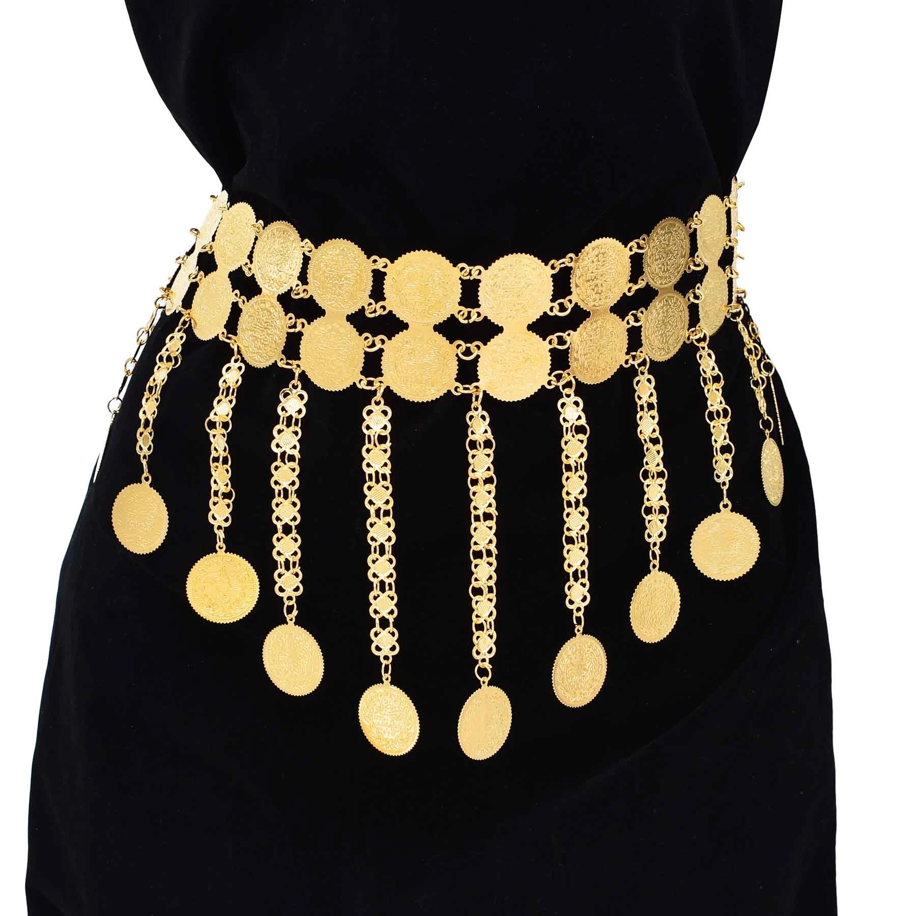 Body Jewelry Indian - Golden Double Layer Coins Long Chain