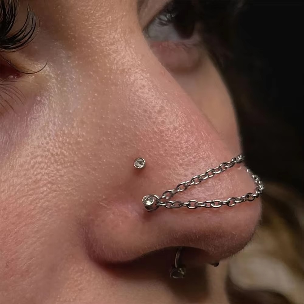 Body Jewelry Piercing - Titanium Nose Chain Three Layer Chain