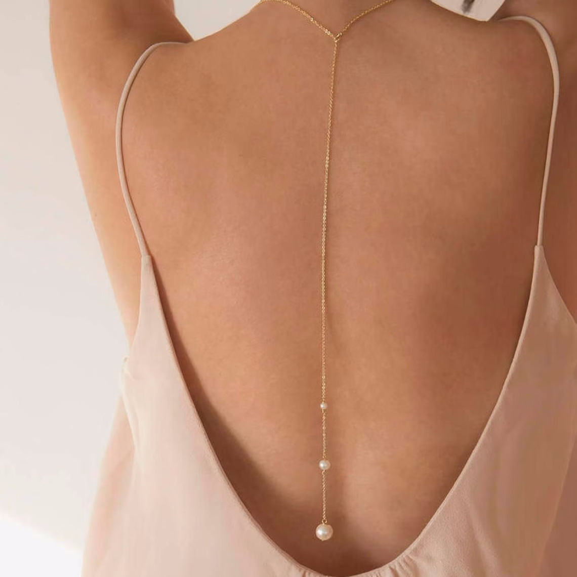 Body Jewelry Back - Korean Fashion Pearl Chain Choker, Acrylic