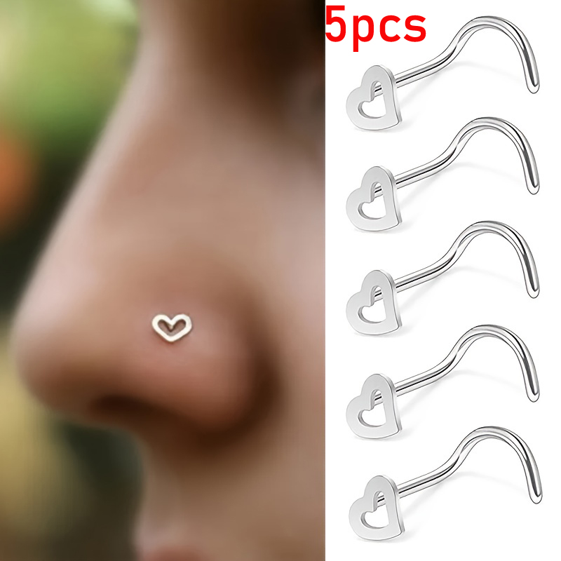 5pcs Hollow Heart Nose Stud Se - огляд і ціна Nostril Screw Pin