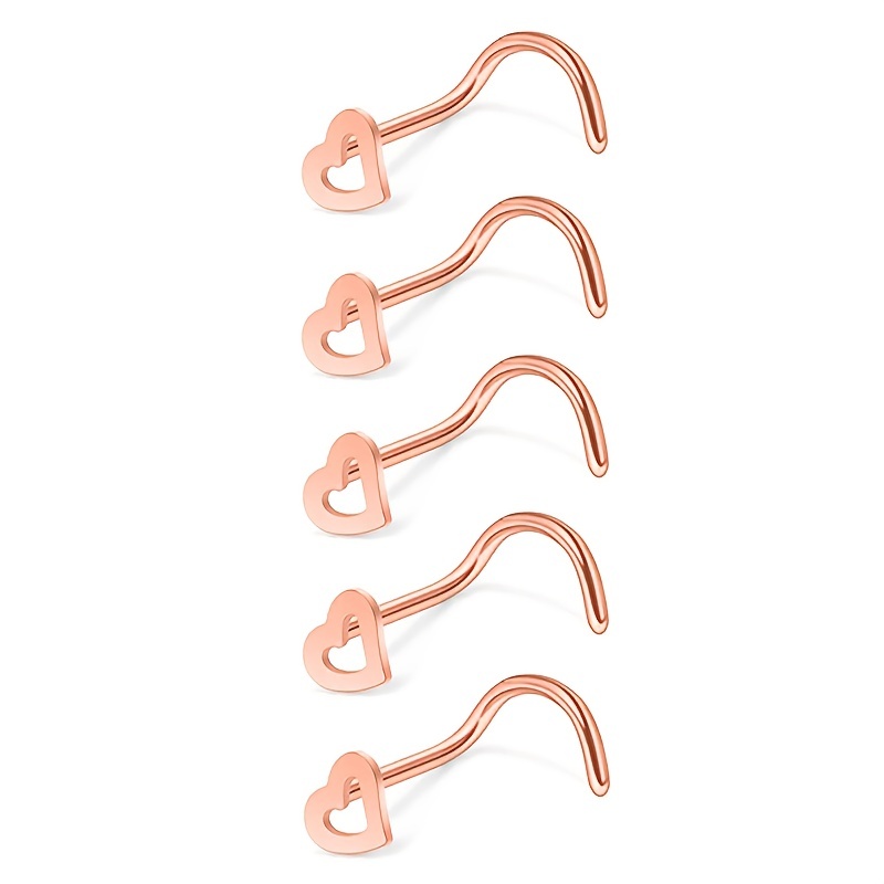 5pcs Hollow Heart Nose Stud Se - огляд і ціна Nostril Screw Pin