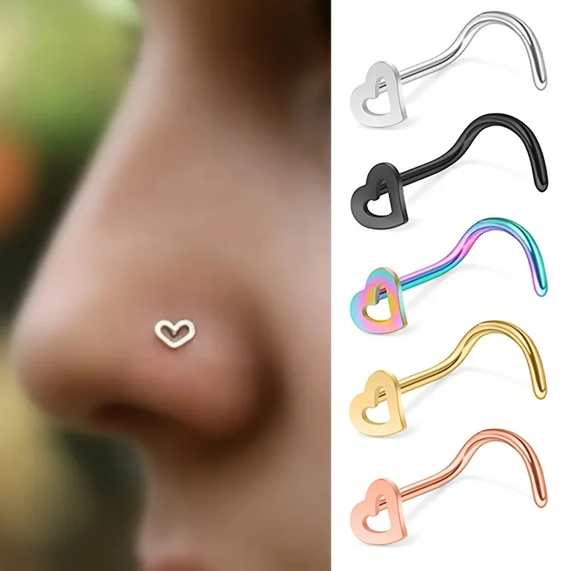 5pcs Hollow Heart Nose Stud Se - огляд і ціна Nostril Screw Pin