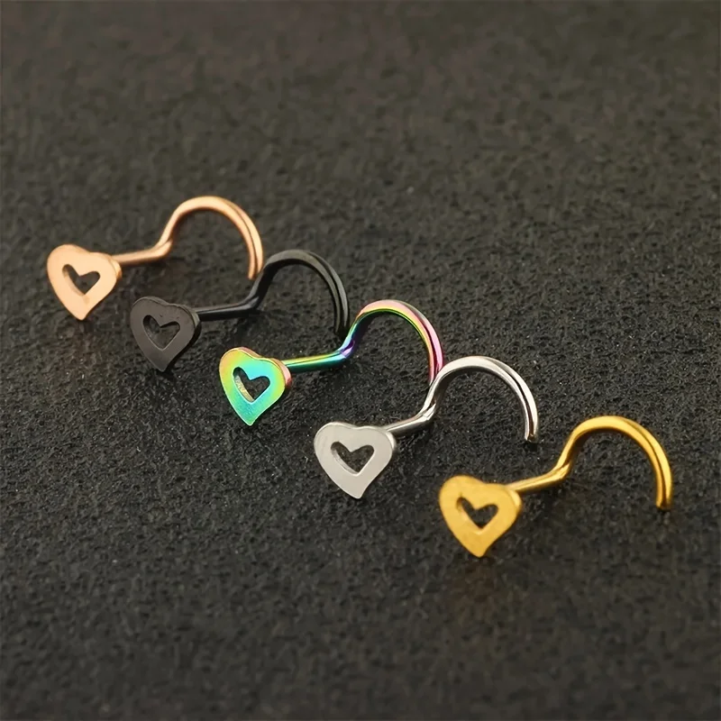 5pcs Hollow Heart Nose Stud Se - огляд і ціна Nostril Screw Pin