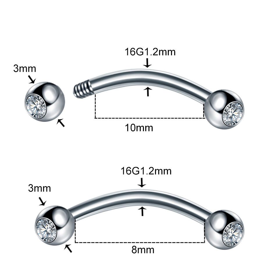 1PC Steel CZ Eyebrow Banana Pi - огляд і ціна Eyebrow Curved Barbell
