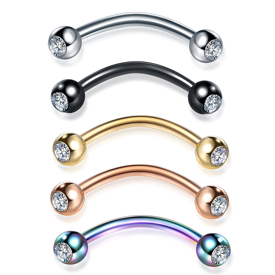 1PC Steel CZ Eyebrow Banana Pi - огляд і ціна Eyebrow Curved Barbell