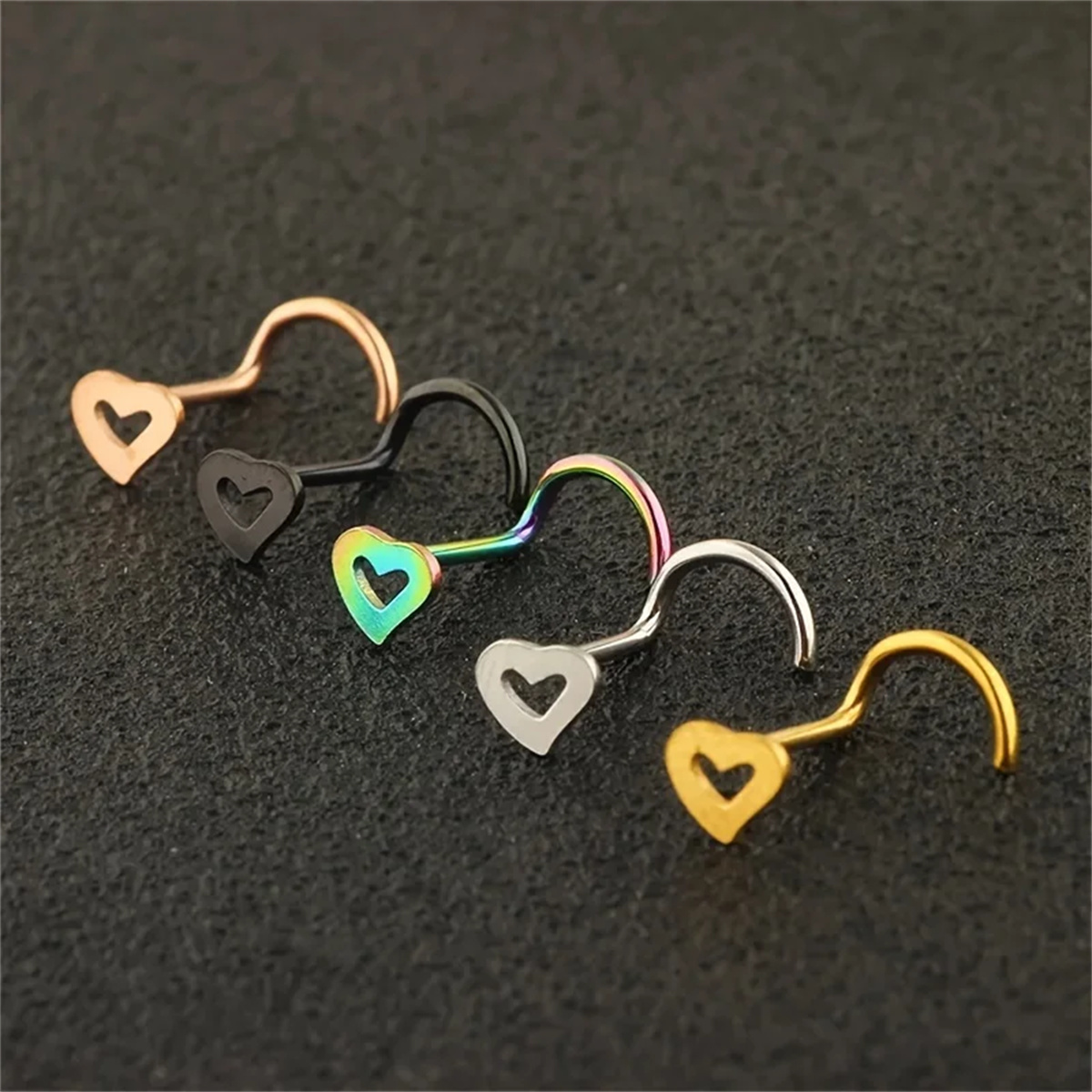 5pcs Fashion Hollow Heart Stai - огляд і ціна Nostril Screw Pin