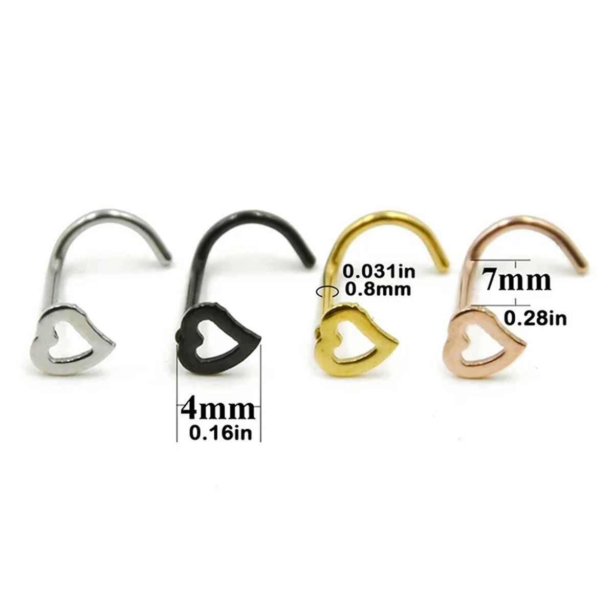 5pcs Fashion Hollow Heart Stai - огляд і ціна Nostril Screw Pin