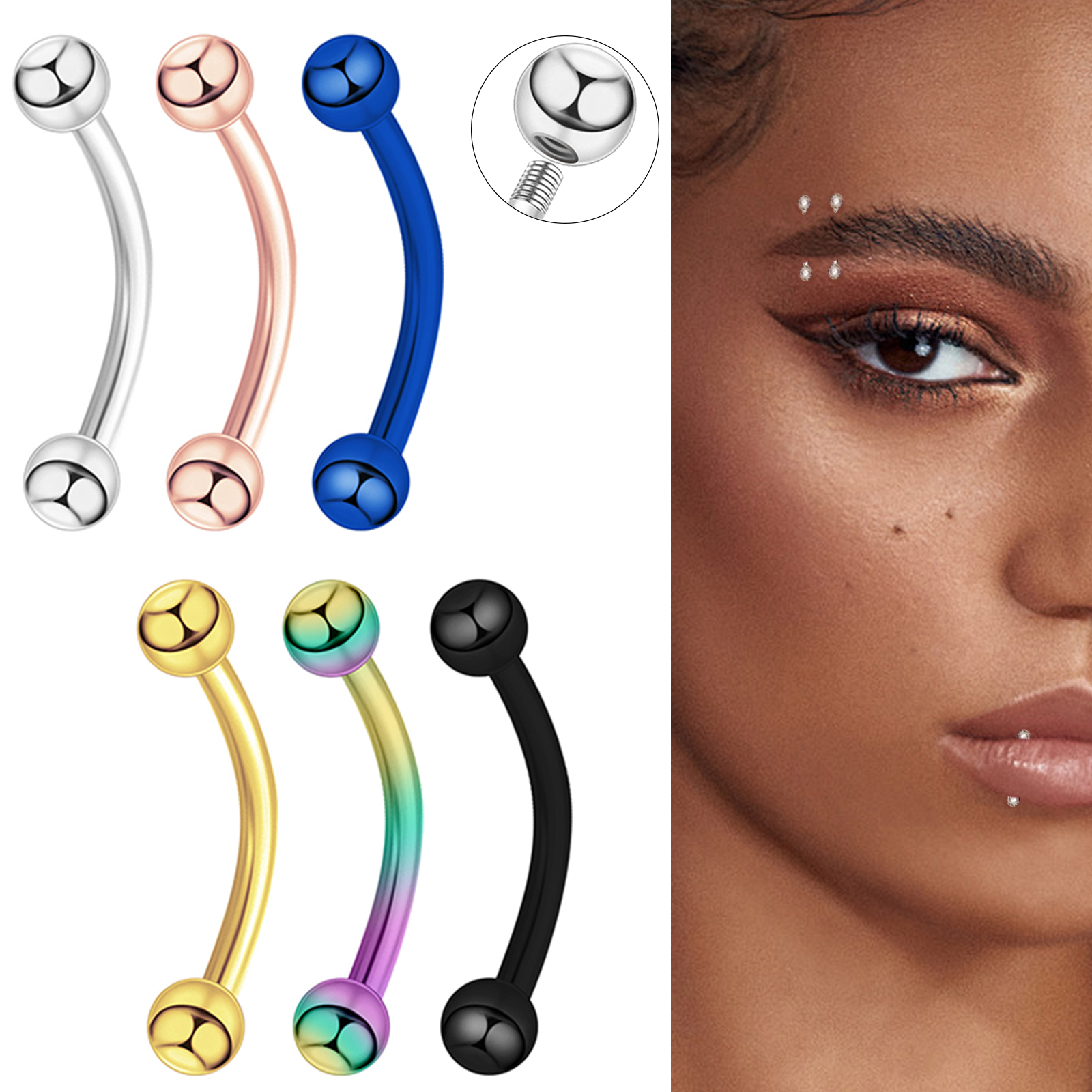 6PCS Stainless Steel Curved Ba - огляд і ціна Eyebrow Curved Barbell