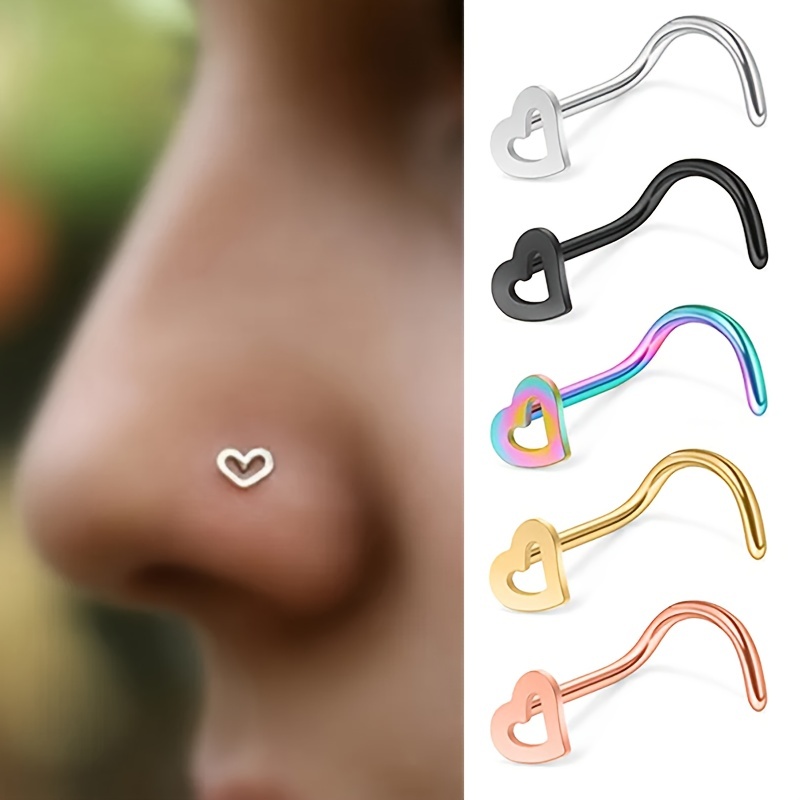 5pcs Hollow Heart Nose Stud Se - огляд і ціна Nostril Screw Pin