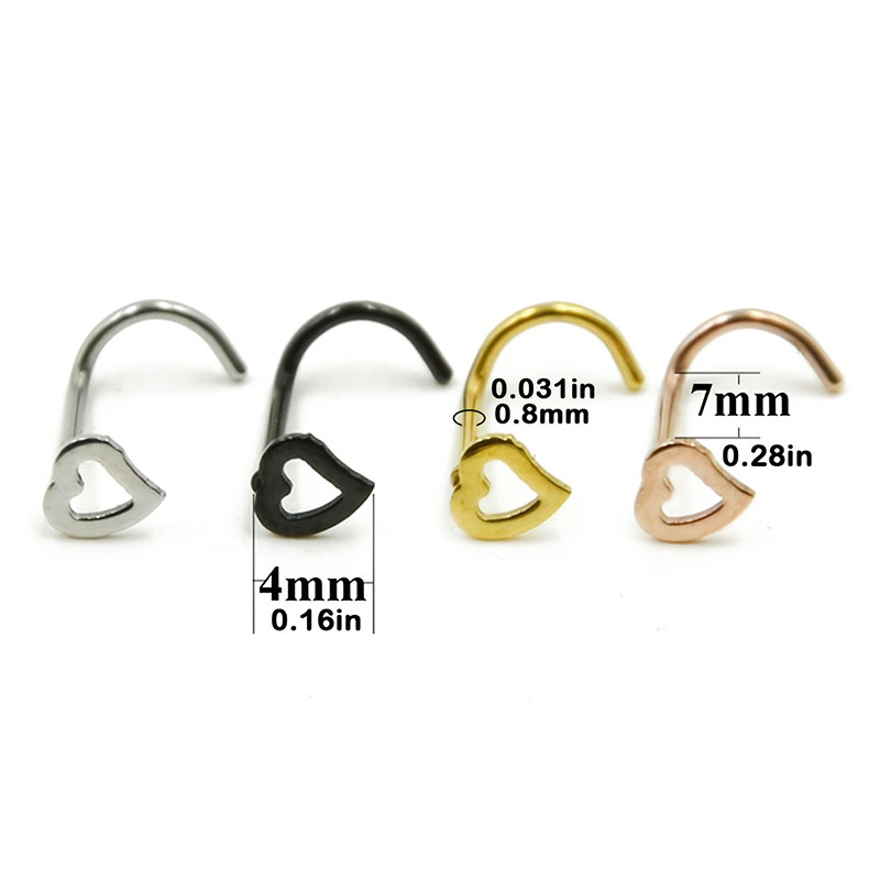 5pcs Hollow Heart Nose Stud Se - огляд і ціна Nostril Screw Pin