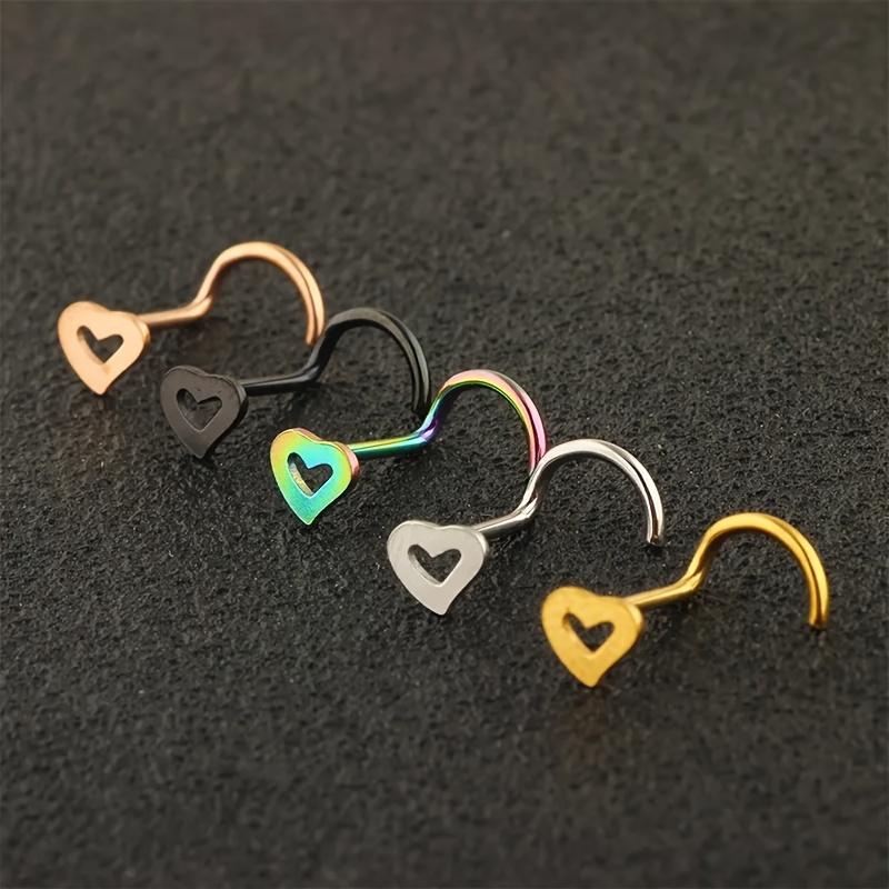 5pcs Hollow Heart Nose Stud Se - огляд і ціна Nostril Screw Pin