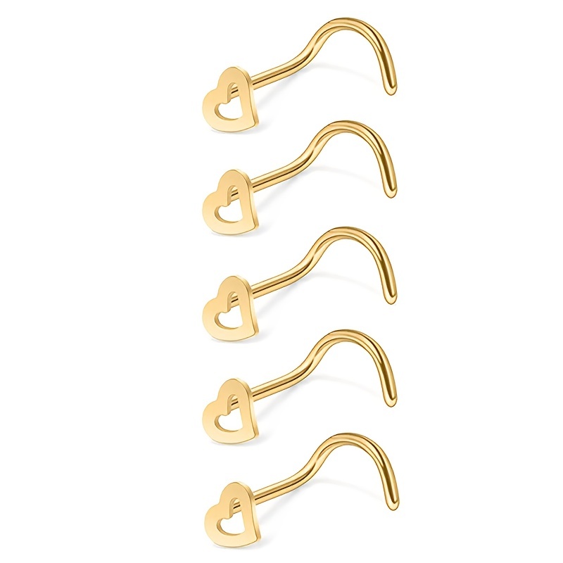 5pcs Hollow Heart Nose Stud Se - огляд і ціна Nostril Screw Pin