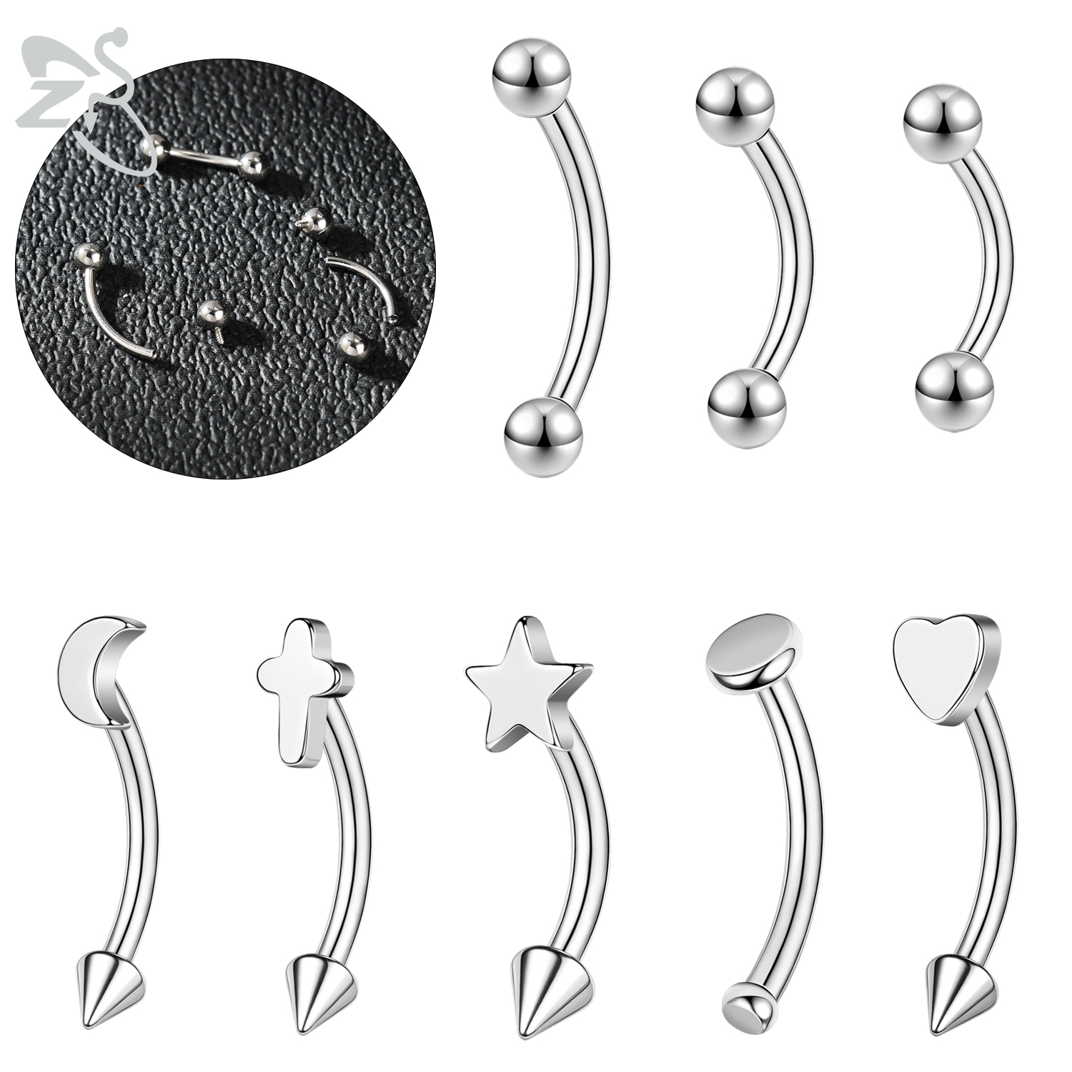 ZS 1PC 16G/18G Star Heart Cros - огляд і ціна Eyebrow Curved Barbell