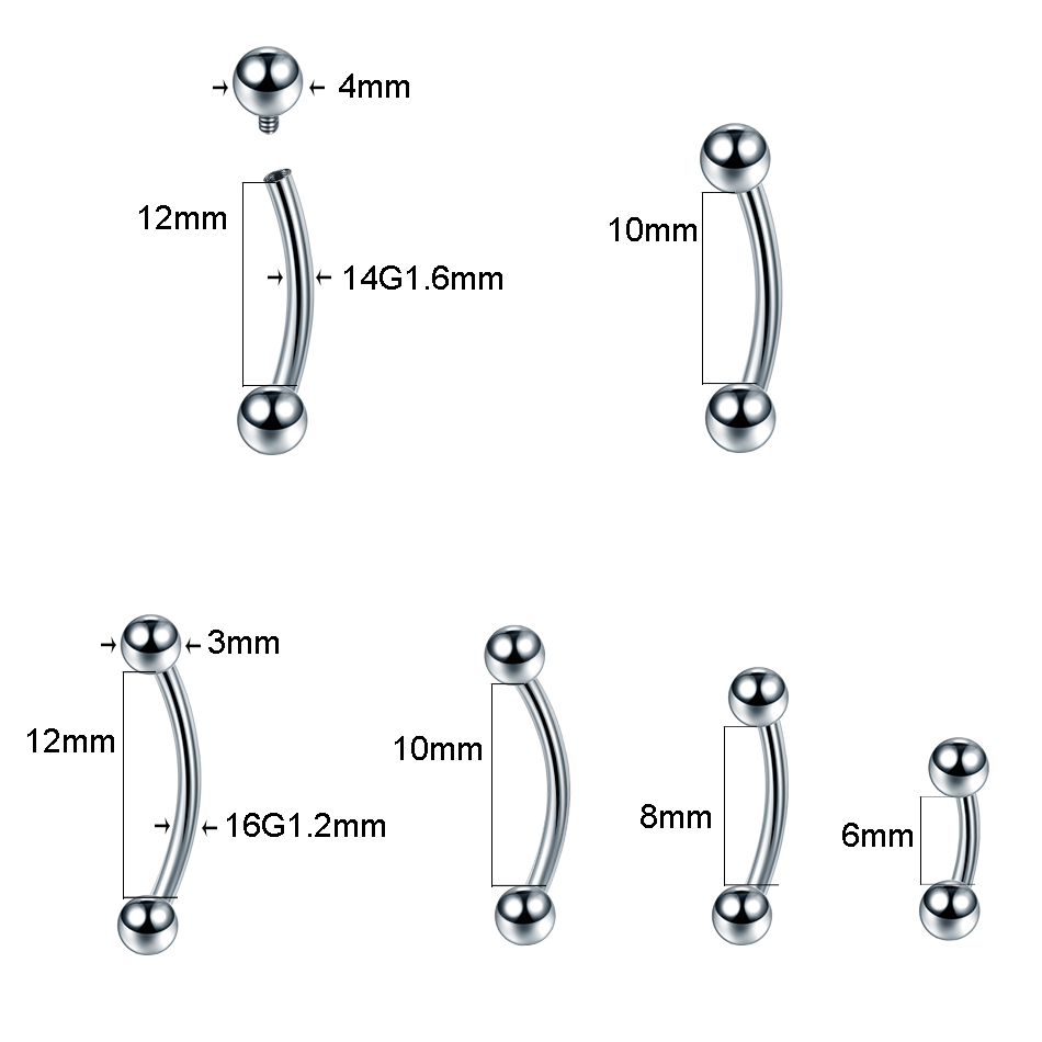 10Pcs/lot G23 Titanium Eyebrow - огляд і ціна Eyebrow Curved Barbell