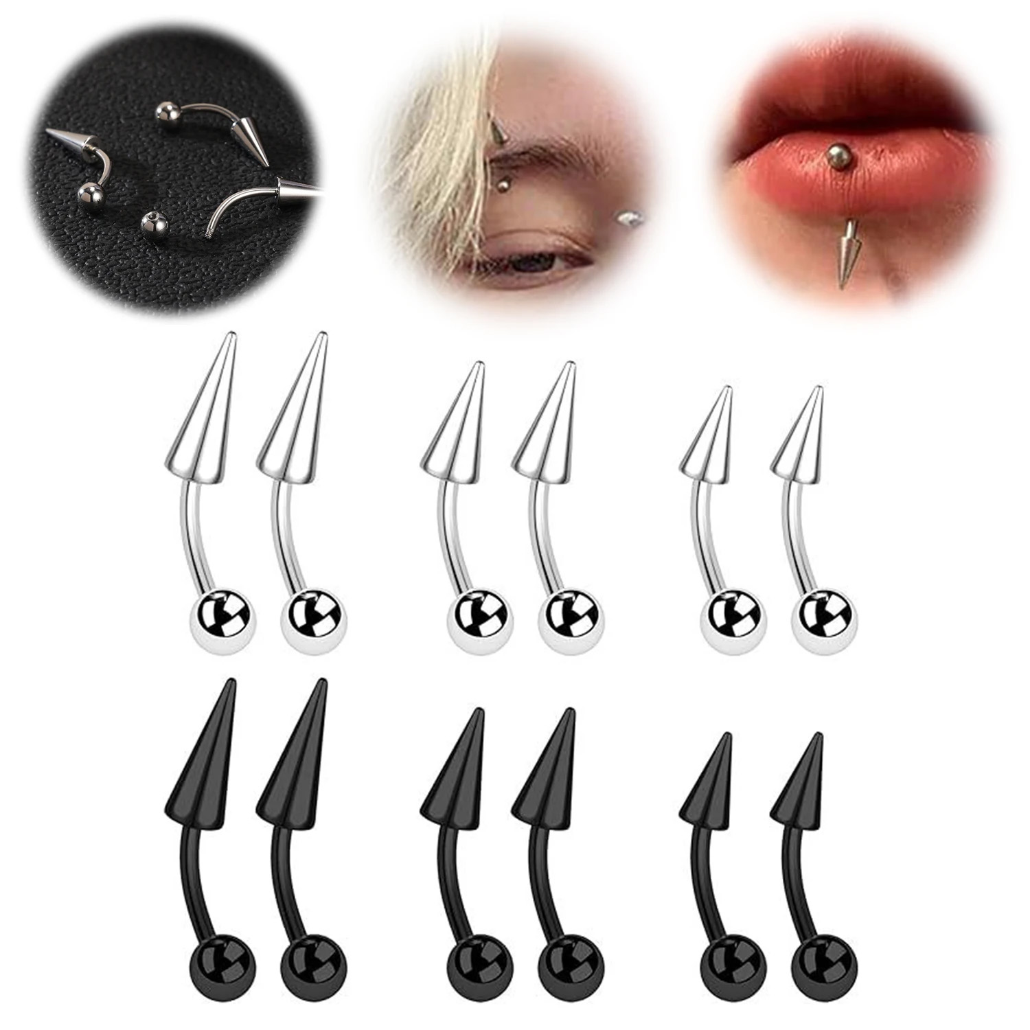 1PC 16G Long Spike Bridge Stai - огляд і ціна Eyebrow Curved Barbell