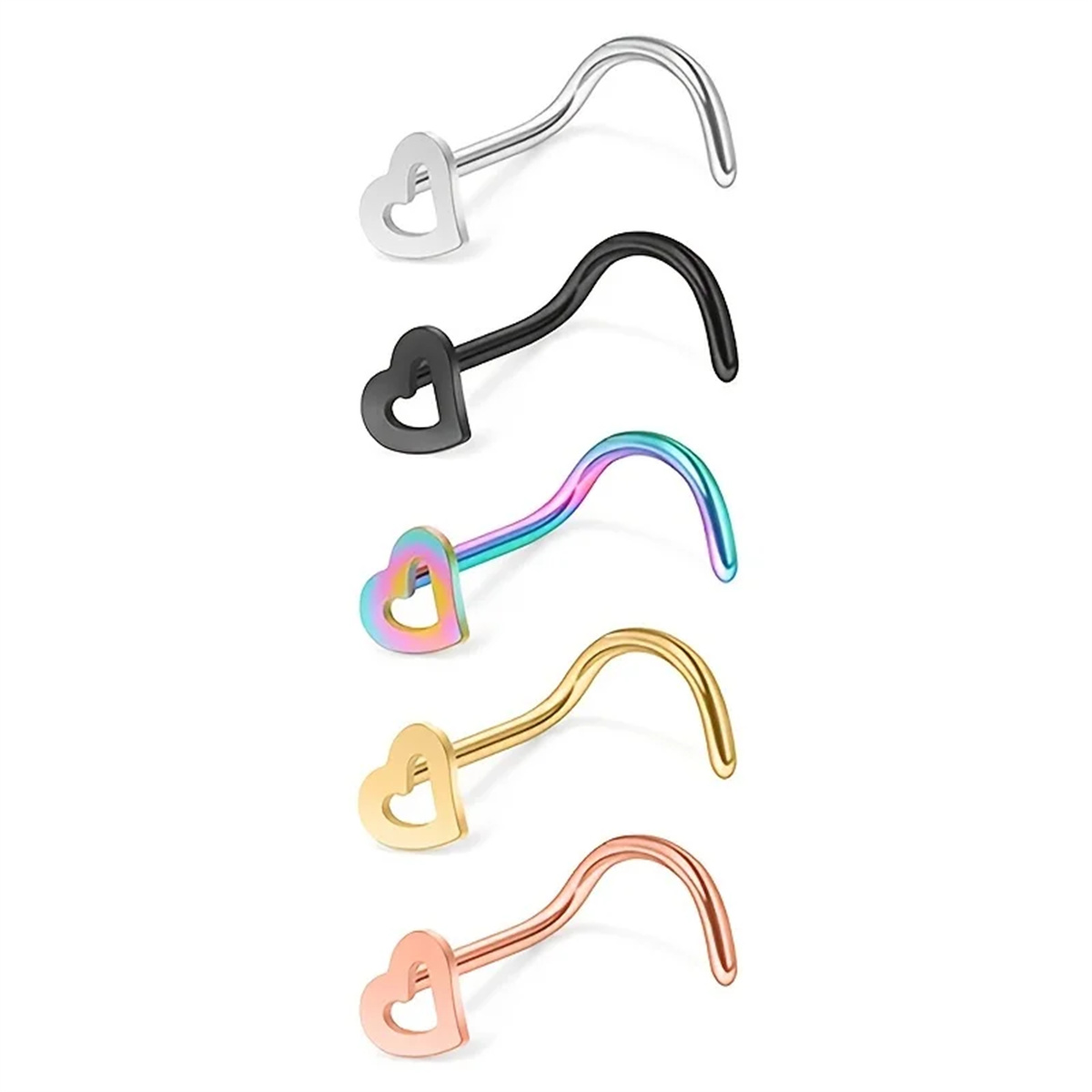 5pcs Fashion Hollow Heart Stai - огляд і ціна Nostril Screw Pin