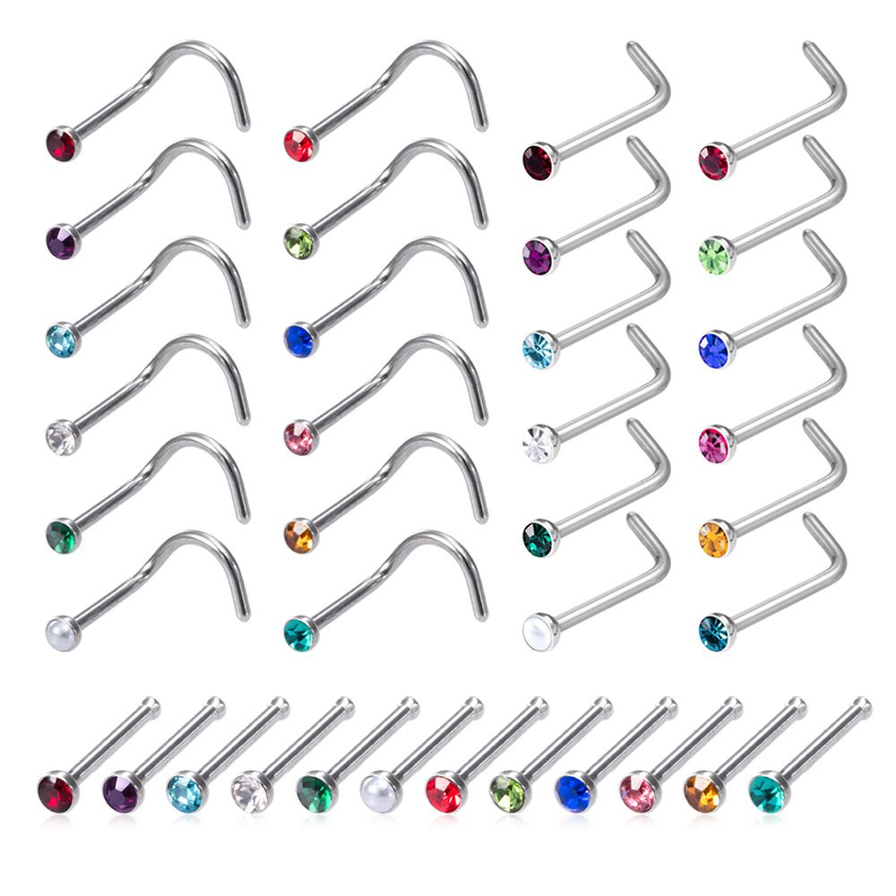 12PCS Birthstone CZ Nose Stud  - огляд і ціна Nostril Screw Pin