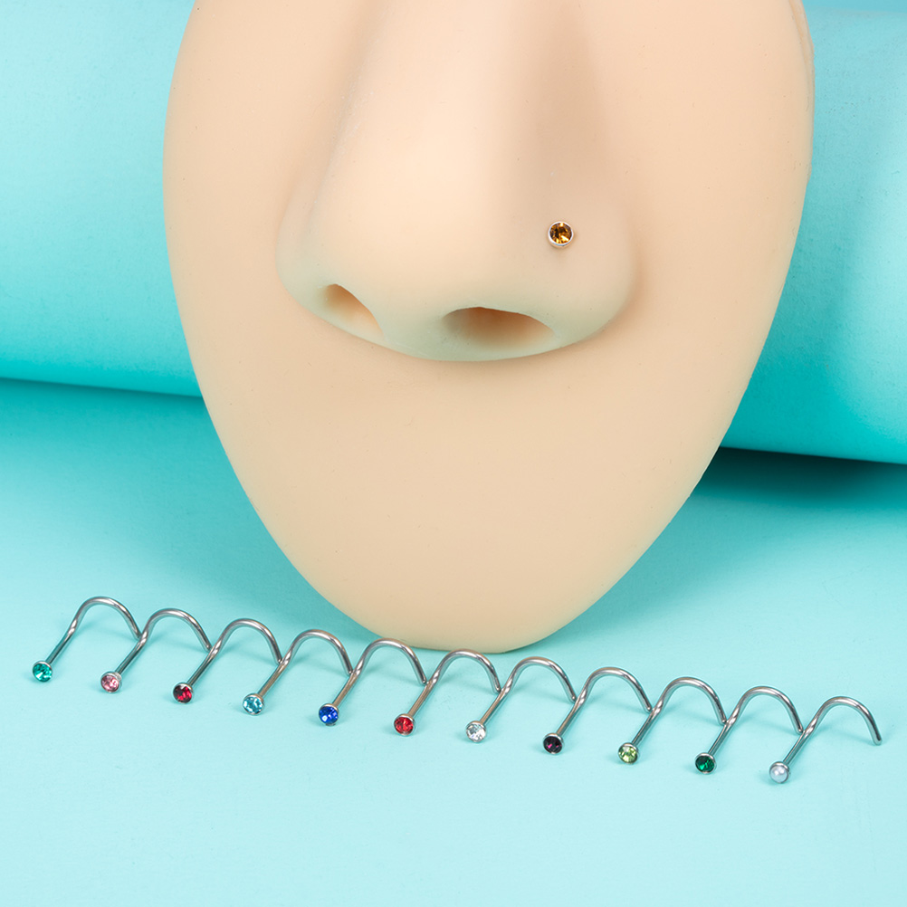 12PCS Birthstone CZ Nose Stud  - огляд і ціна Nostril Screw Pin
